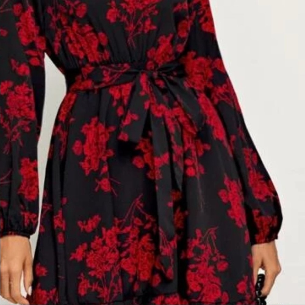 *Last One* SHEIN Bohemian Dream Red and Black Ruffled Mini Dress - Picture 6 of 7